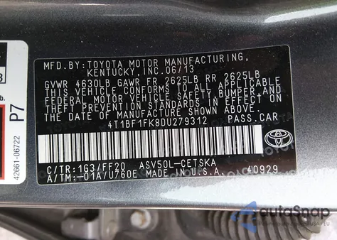 2013 Toyota Camry Se from USA, damaged, VIN 4T1BF1FK8DU279312